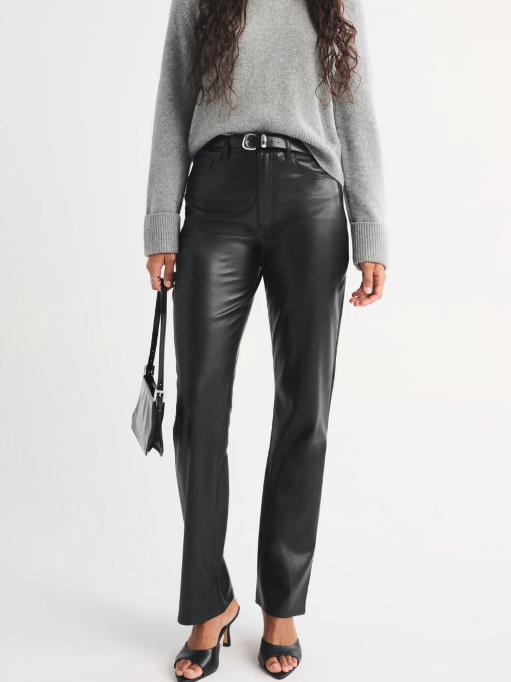 Abercrombie & Fitch Black Faux-Leather Straight Leg Pants (curve love)